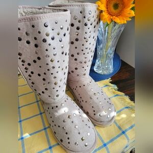 Studded Beige Women's Boots